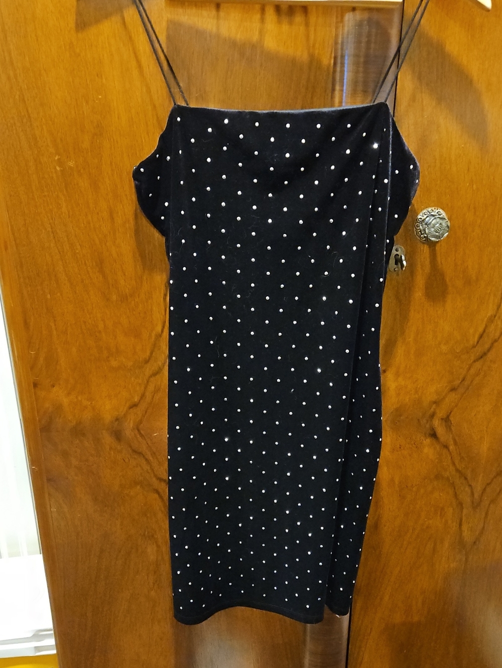 Women's Black Velvet Mini Dress with Silver Rhinestone Accents - Size M